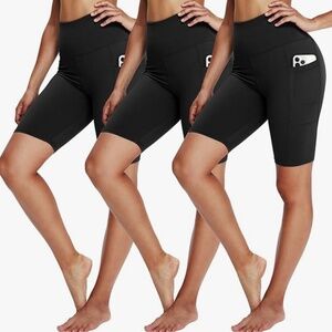 NIB Yolix Women's 8" Black High Waisted Tummy Control Workout Yoga Shorts - L-XL
